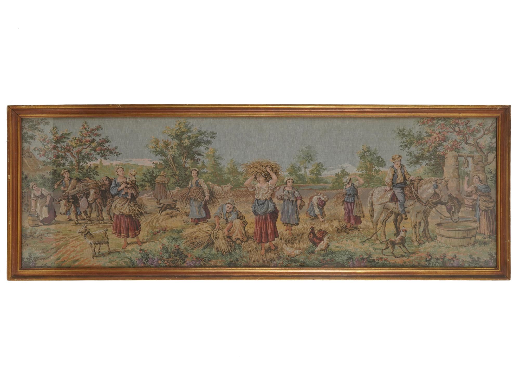 ANTIQUE FRAMED TAPESTRY OF PEASANTS IN THE FIELD PIC-0